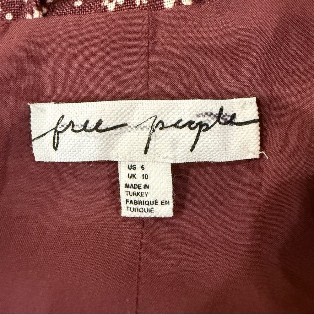 Free People Maggie Floral Linen Blazer Jacket Women’s 6 Burgundy Boho Corpcore - Picture 7 of 11